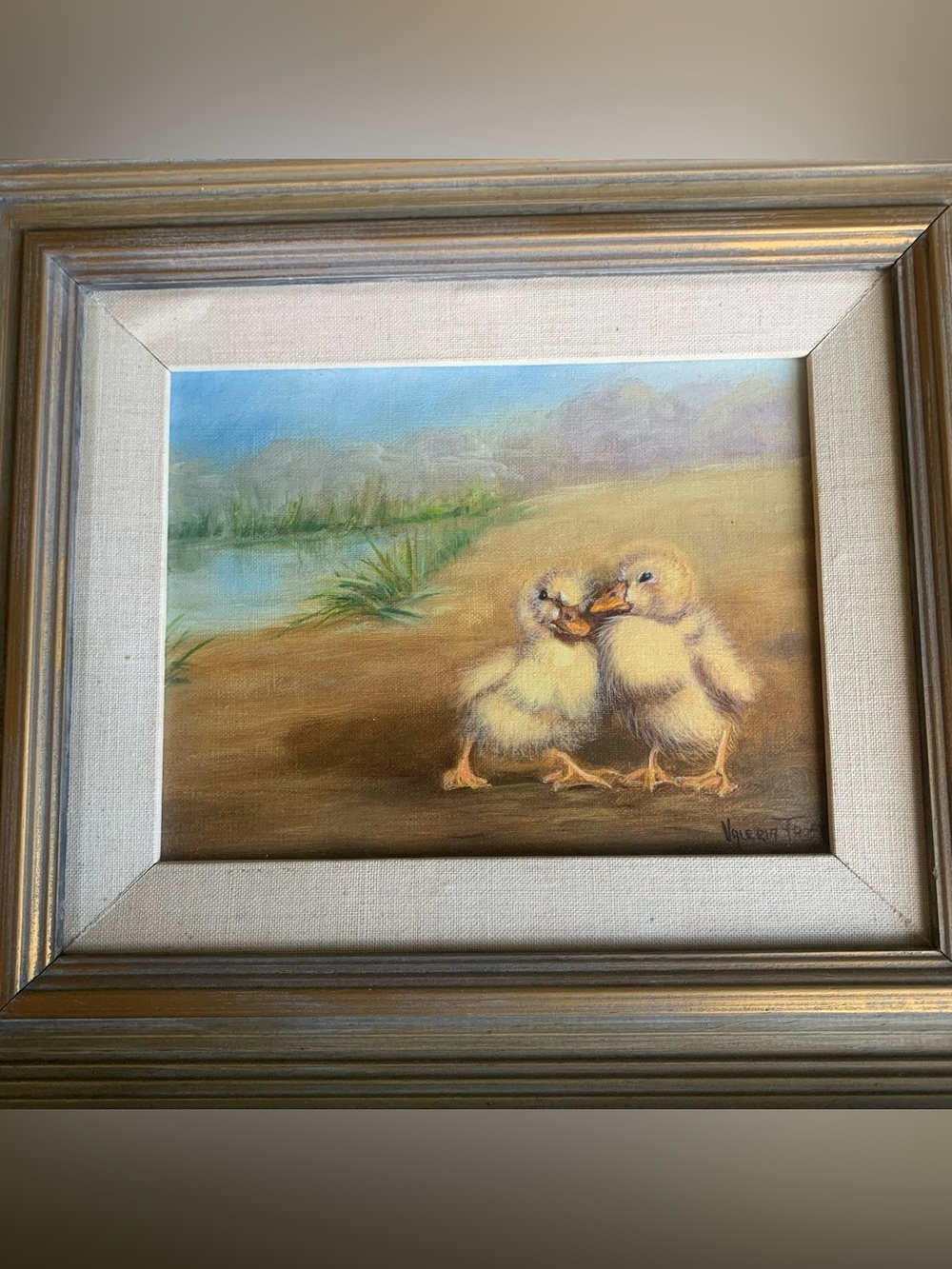 Yellow Duckling Framed Canvas Art - Original Oil.